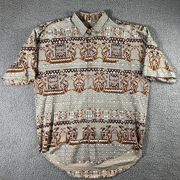 Java Lava Other - Java Lava Mens Large Tribal Geometric Print Cotton SS Button Down Shirt